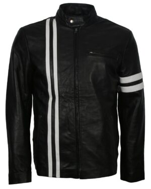Men's Driver SF Leather Jacket with White Stripes