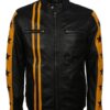 Men's Black and Yellow Leather Jacket with Stars and Stripes