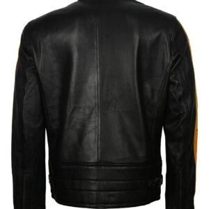 Men's Black and Yellow Leather Jacket with Stars and Stripes