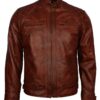 Men's Brown Diamond Quilted Genuine Leather Cafe Racer Jacket