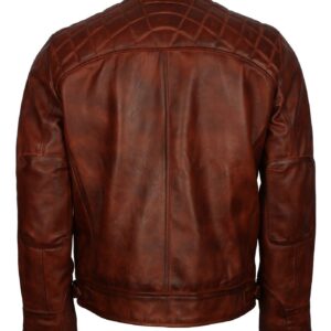 Men's Brown Diamond Quilted Genuine Leather Cafe Racer Jacket