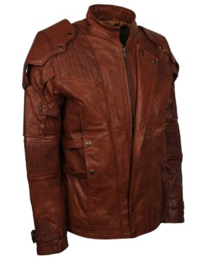 Men's Brown Galaxy Guardians Genuine Leather Cosplay Biker Jacket