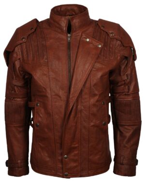Men's Brown Galaxy Guardians Genuine Leather Cosplay Biker Jacket