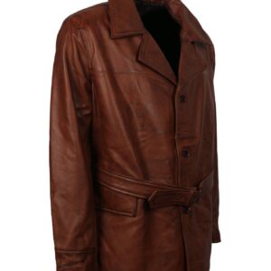 Men's Leather Trench Coat with Belt