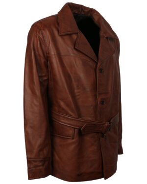 Men's Leather Trench Coat with Belt