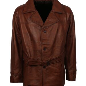 Men's Leather Trench Coat with Belt