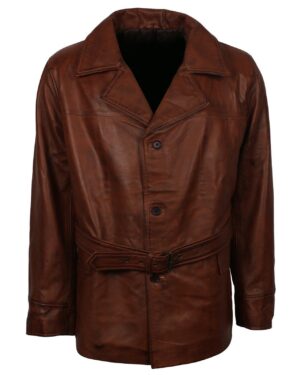 Men's Leather Trench Coat with Belt