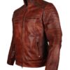 Men's Brown Waxed Cafe Racer Leather Motorcycle Jacket