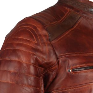 Men's Brown Waxed Cafe Racer Leather Motorcycle Jacket