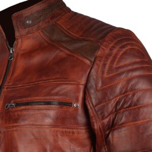 Men's Brown Waxed Cafe Racer Leather Motorcycle Jacket
