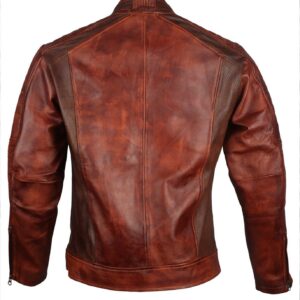 Men's Brown Waxed Cafe Racer Leather Motorcycle Jacket