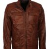 Men's Brown Waxed Genuine Leather Classic Vintage Jacket