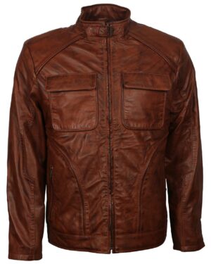 Men's Brown Waxed Genuine Leather Classic Vintage Jacket