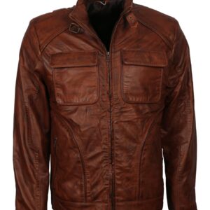 Men's Brown Waxed Genuine Leather Classic Vintage Jacket