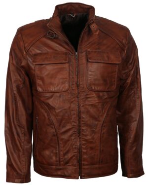 Men's Brown Waxed Genuine Leather Classic Vintage Jacket