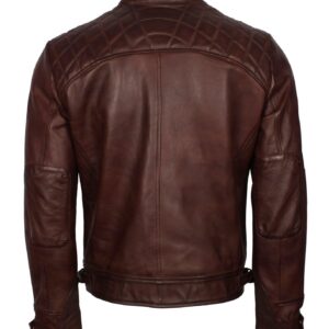 Men's Dark Brown Diamond Quilted Genuine Leather Motorcycle Jacket