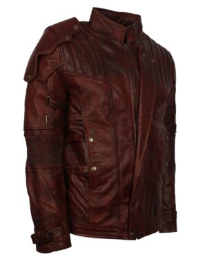 Men's Dark Brown Genuine Leather GOTG Cosplay Jacket