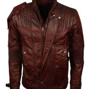 Men's Dark Brown Genuine Leather GOTG Cosplay Jacket