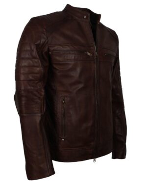 Men's Dark-Brown Distressed Cafe Racer Genuine Leather Jacket