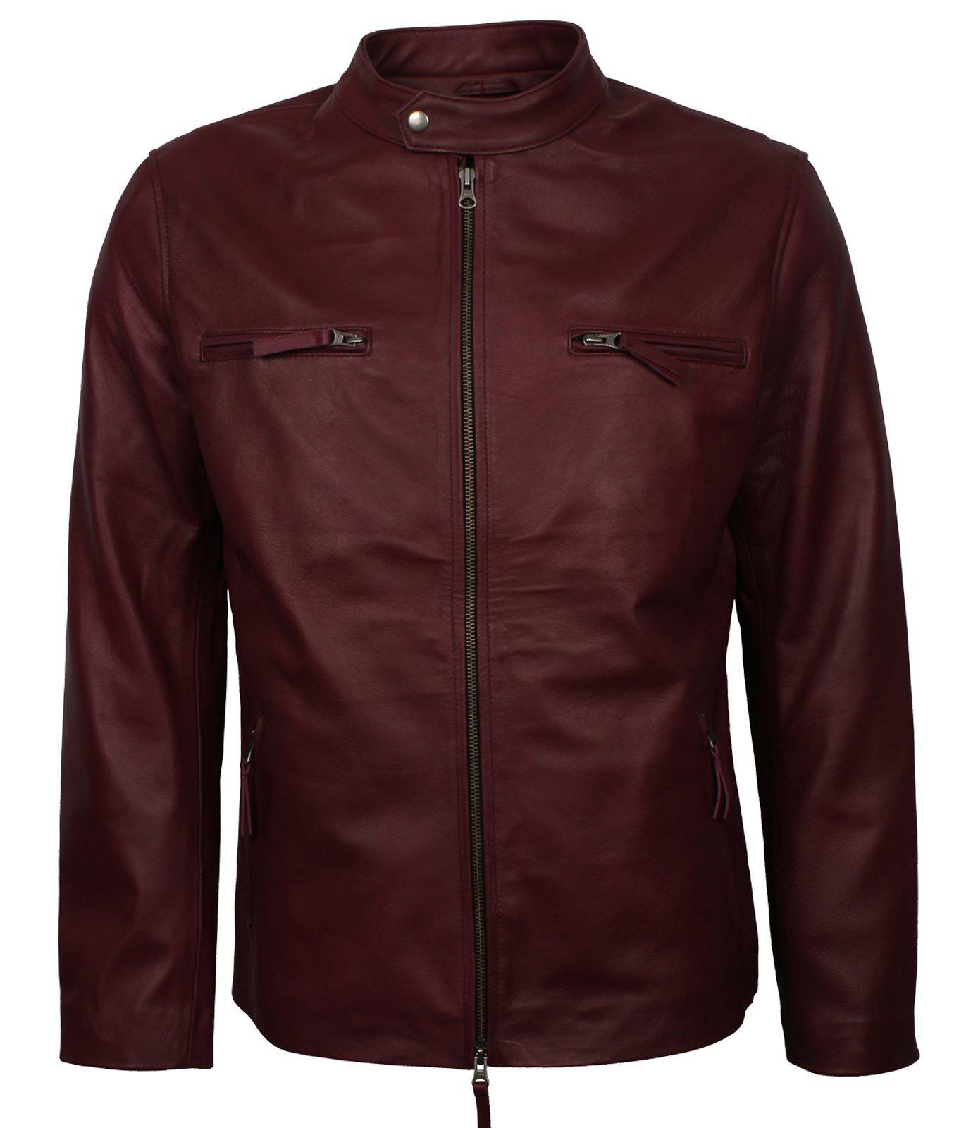 Men's Maroon Casual Classic Faux Leather Jacket
