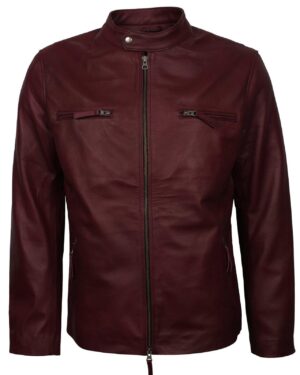 Men's Maroon Casual Classic Genuine Leather Jacket