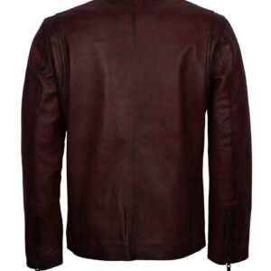 Men's Maroon Waxed Genuine Leather Casual Motorcycle Jacket
