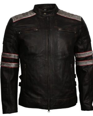 Men's Distressed Patched Black Genuine Leather Jacket