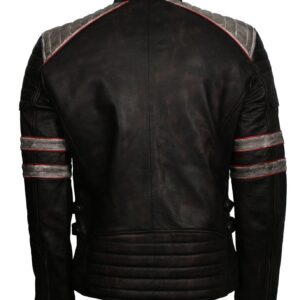 Men's Distressed Patched Black Genuine Leather Jacket