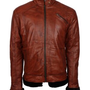Men's Vintage Brown Classic Genuine Leather Fur Lining Jacket