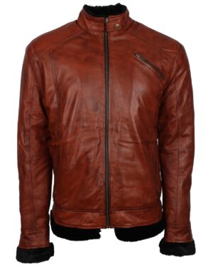 Men's Vintage Brown Classic Genuine Leather Fur Lining Jacket