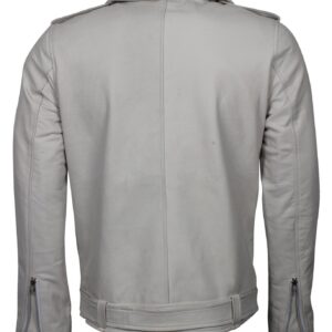 Men's White Classic Rocker Genuine Leather Motorcycle Jacket