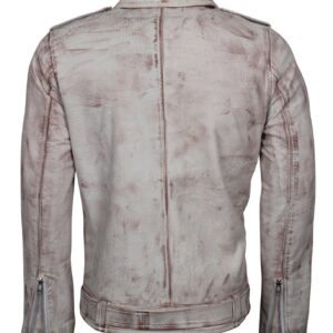 Men's White Classic Rocker Waxed Genuine Leather Motorcycle Jacket