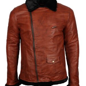 Men's Winter Brown Brando Genuine Leather Fur Lining Jacket