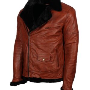 Men's Winter Brown Brando Genuine Leather Fur Lining Jacket