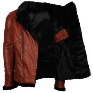 Men's Winter Brown Brando Genuine Leather Fur Lining Jacket