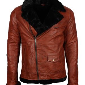 Men's Winter Brown Brando Genuine Leather Fur Lining Jacket