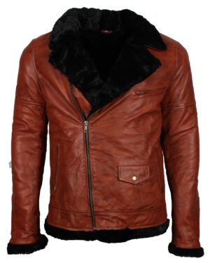 Men's Winter Brown Brando Genuine Leather Fur Lining Jacket