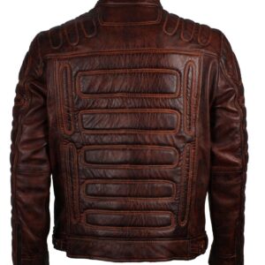 Men's Dark Brown Padded Waxed Genuine Leather Motorcycle Jacket