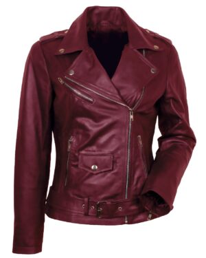 Maroon Leather Jacket Women Bikers