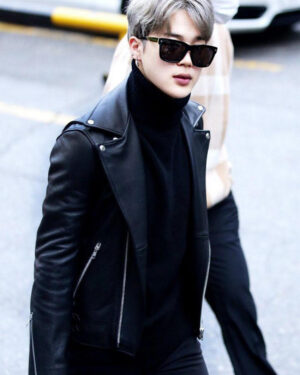 BTS Jimin Black Motorcycle Leather Jacket
