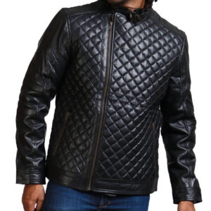 Diamond Quilted Winter Biker Jacket