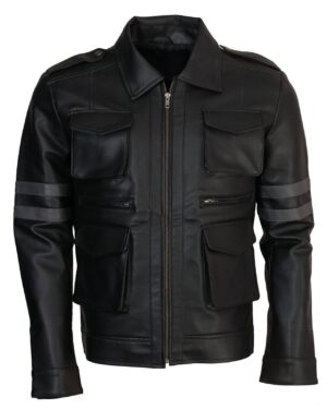 Men's Multi Pockets Evil Resident Cosplay Genuine Leather Jacket