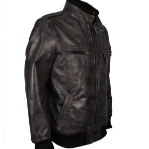 Men's Grey Classic Bomber Genuine Leather Jacket