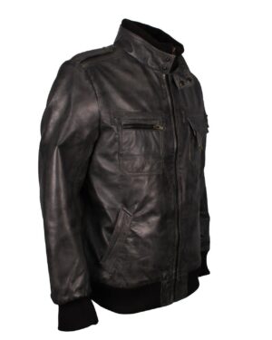 Men's Grey Classic Bomber Genuine Leather Jacket