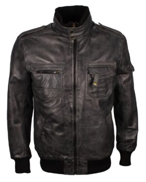 Men's Grey Classic Bomber Genuine Leather Jacket