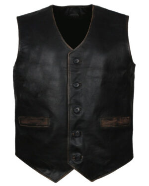 Men's Skull and Crossbones Black Leather Motorcycle Vest
