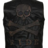 Men's Skull and Crossbones Black Leather Motorcycle Vest