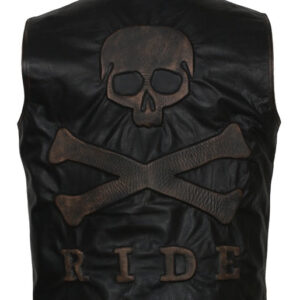 Men's Skull and Crossbones Black Leather Motorcycle Vest
