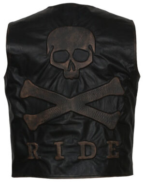 Men's Skull and Crossbones Black Leather Motorcycle Vest