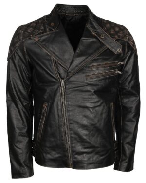 Men's Skull Crossbones Genuine Leather Motorcycle Jacket